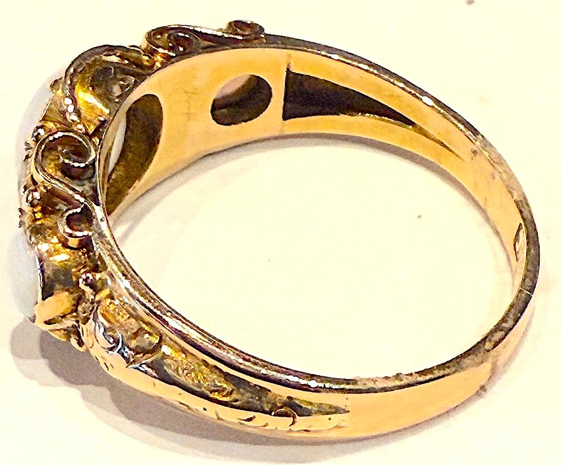 Hallmarked Birmingham 1877 15K opal and diamond 7 stone ring im Zustand „Hervorragend“ im Angebot in Baltimore, MD