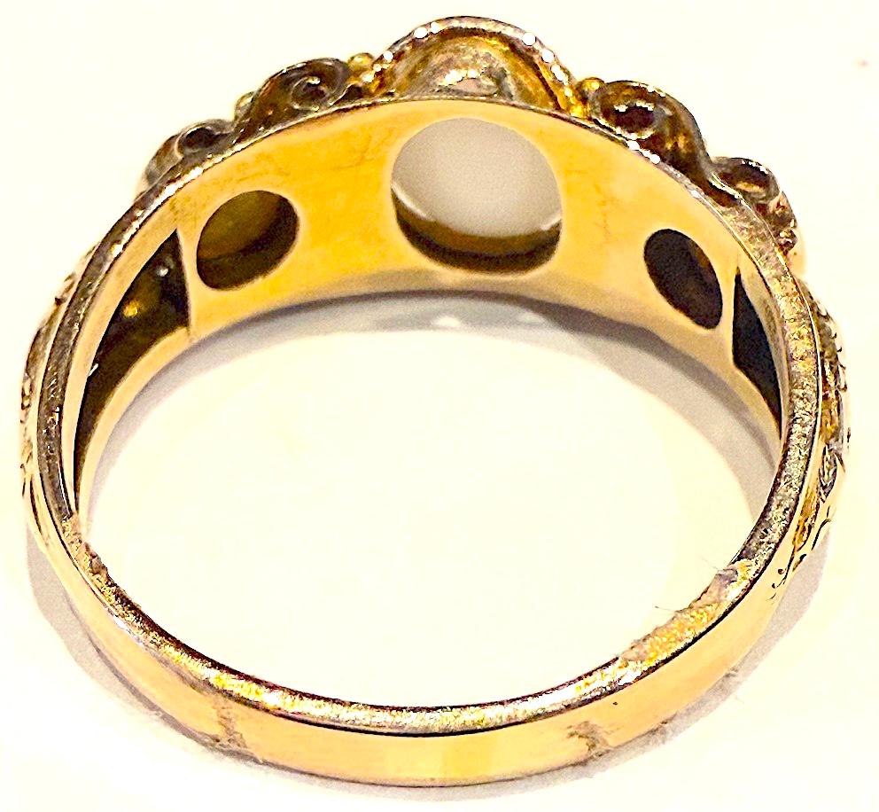 Hallmarked Birmingham 1877 15K opal and diamond 7 stone ring im Angebot 3