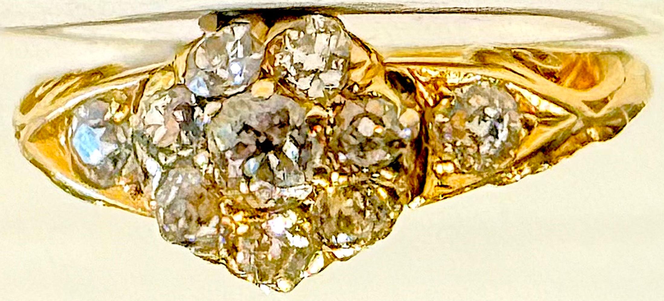 Anillo de pensamiento con racimo de diamantes de 18 quilates con sello de Birmingham de 1946 en Excelente estado para la venta en Baltimore, MD