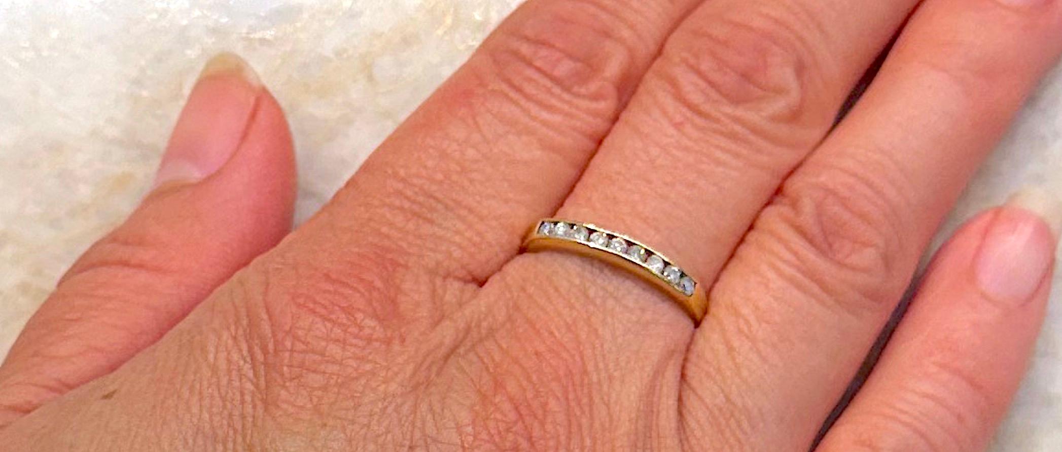 Anello a mezzo cerchio in oro giallo 18 carati con 9 diamanti taglio pieno, con marchio Glasgow 1912 in vendita 1