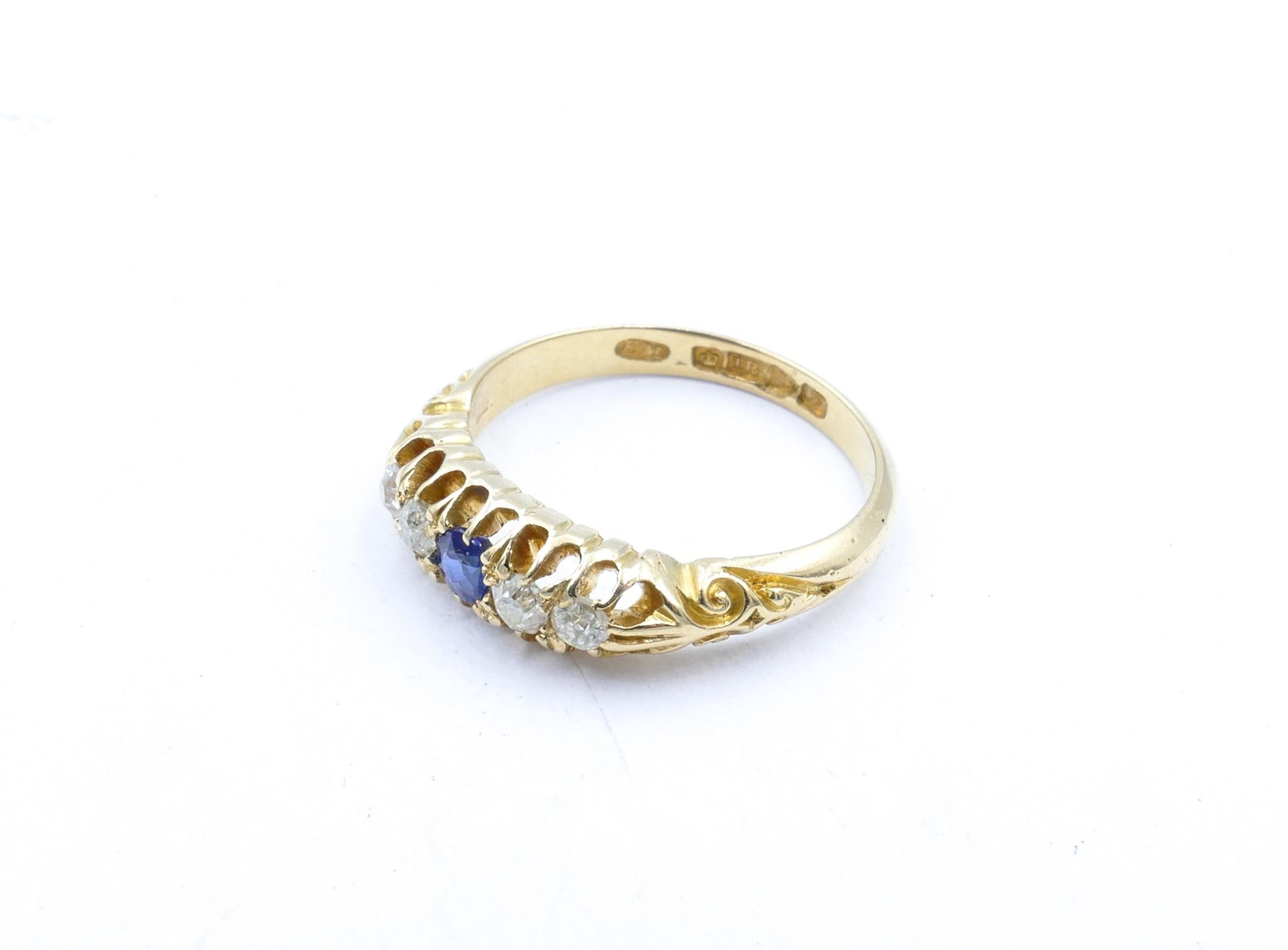 Mixed Cut Hallmarked Edwardian 18k Sapphire & Diamond half Hoop Ring For Sale
