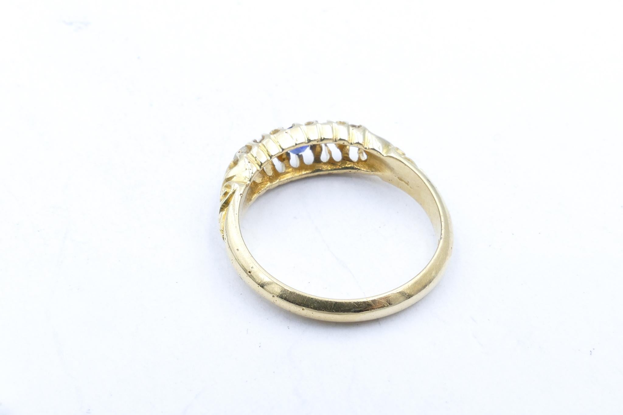 Hallmarked Edwardian 18k Sapphire & Diamond half Hoop Ring In Excellent Condition For Sale In Splitter's Creek, NSW