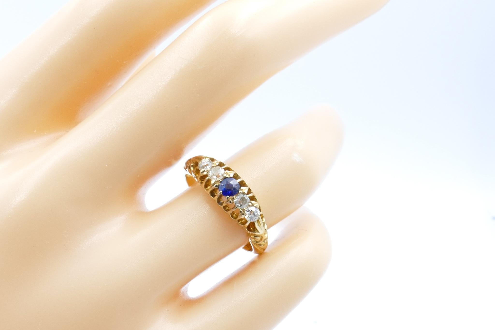 Hallmarked Edwardian 18k Sapphire & Diamond half Hoop Ring For Sale 1