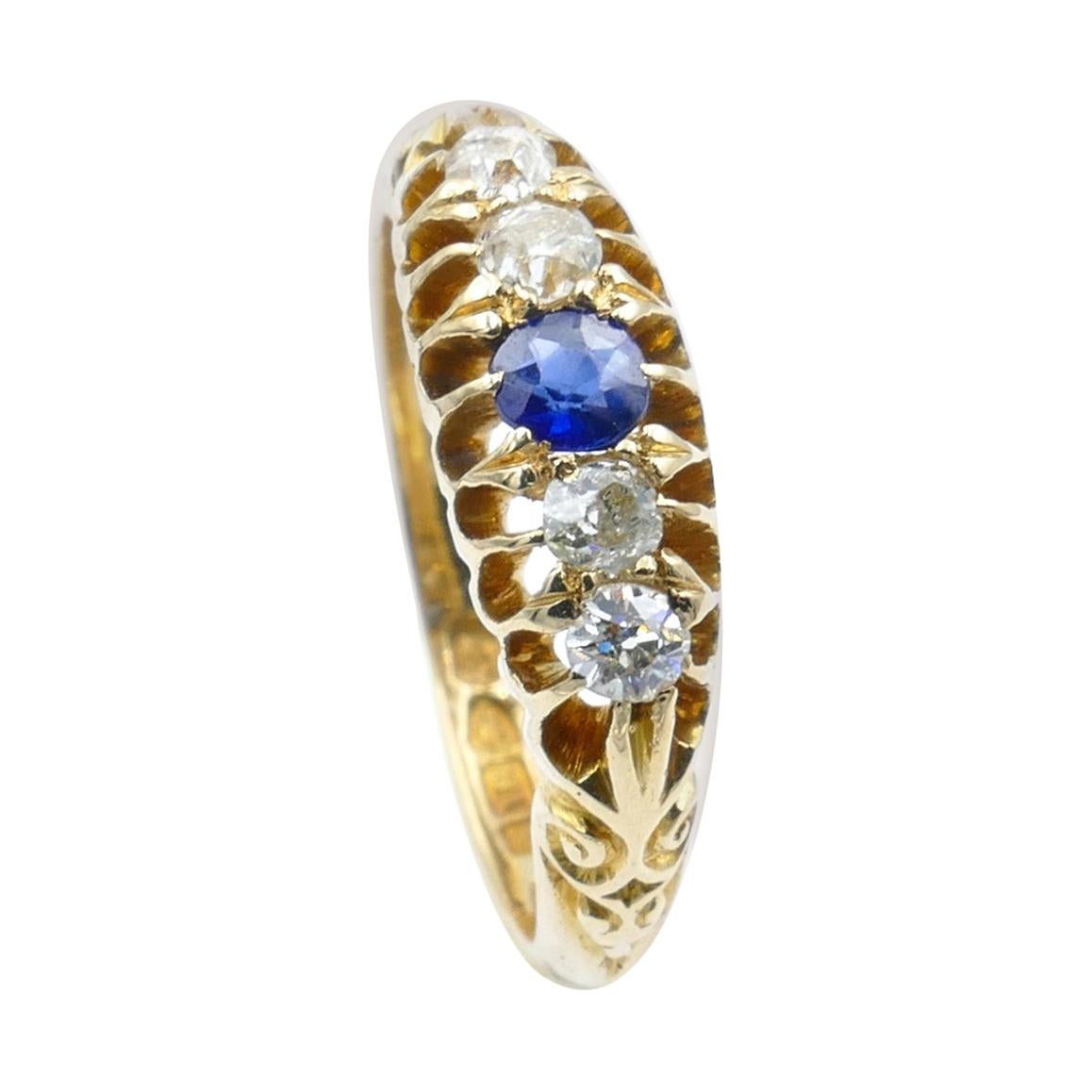 Hallmarked Edwardian 18k Sapphire & Diamond half Hoop Ring For Sale