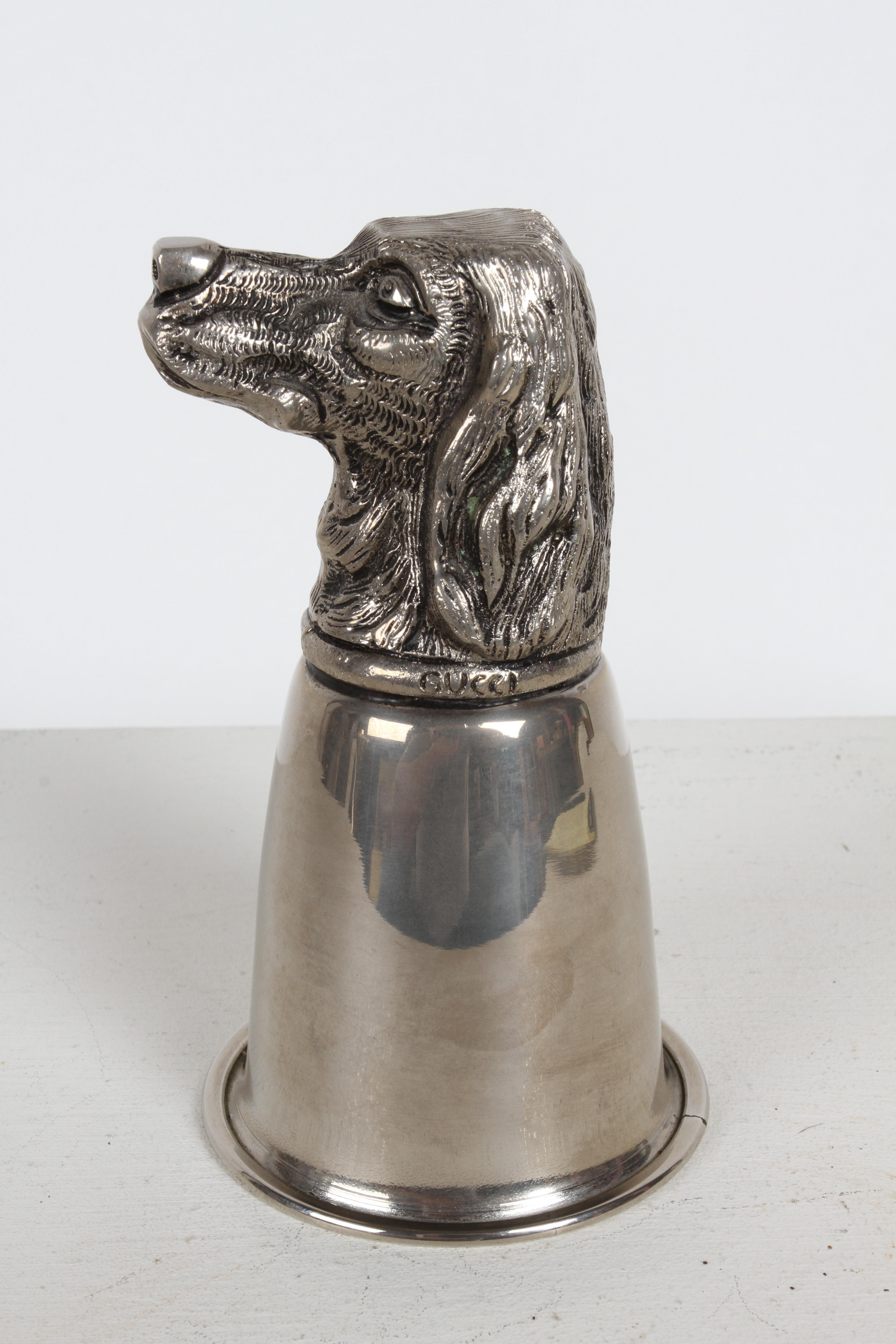 italien Armoire de bar à étrier « Dog Head » en métal argenté poinçonné Gucci - Italie - Hunt Club en vente