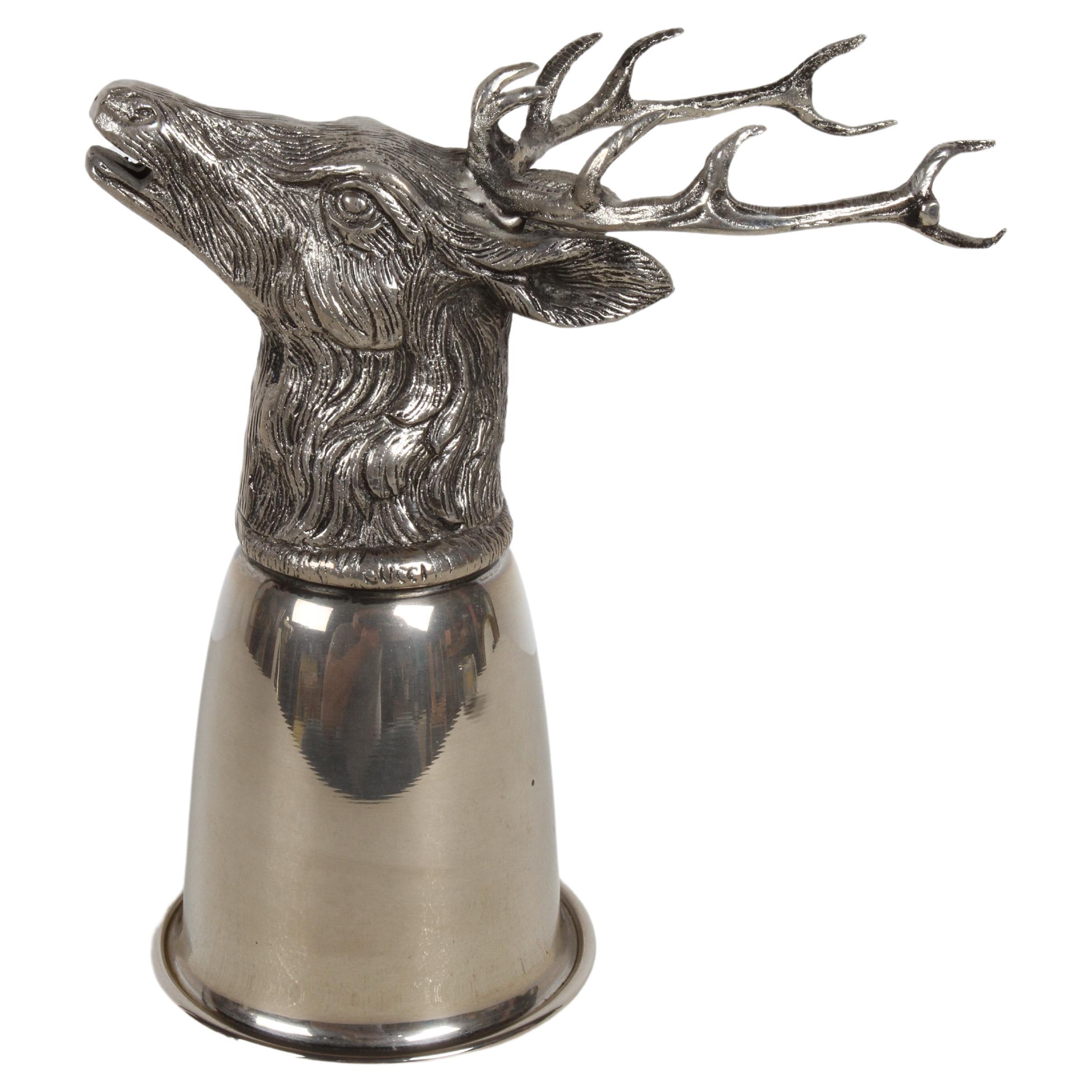 Hallmarked Gucci - Italy Silver-Plate "Elk Head" Stirrup Cup Barware - Hunt Club For Sale