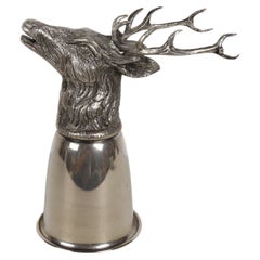 Retro Hallmarked Gucci - Italy Silver-Plate "Elk Head" Stirrup Cup Barware - Hunt Club