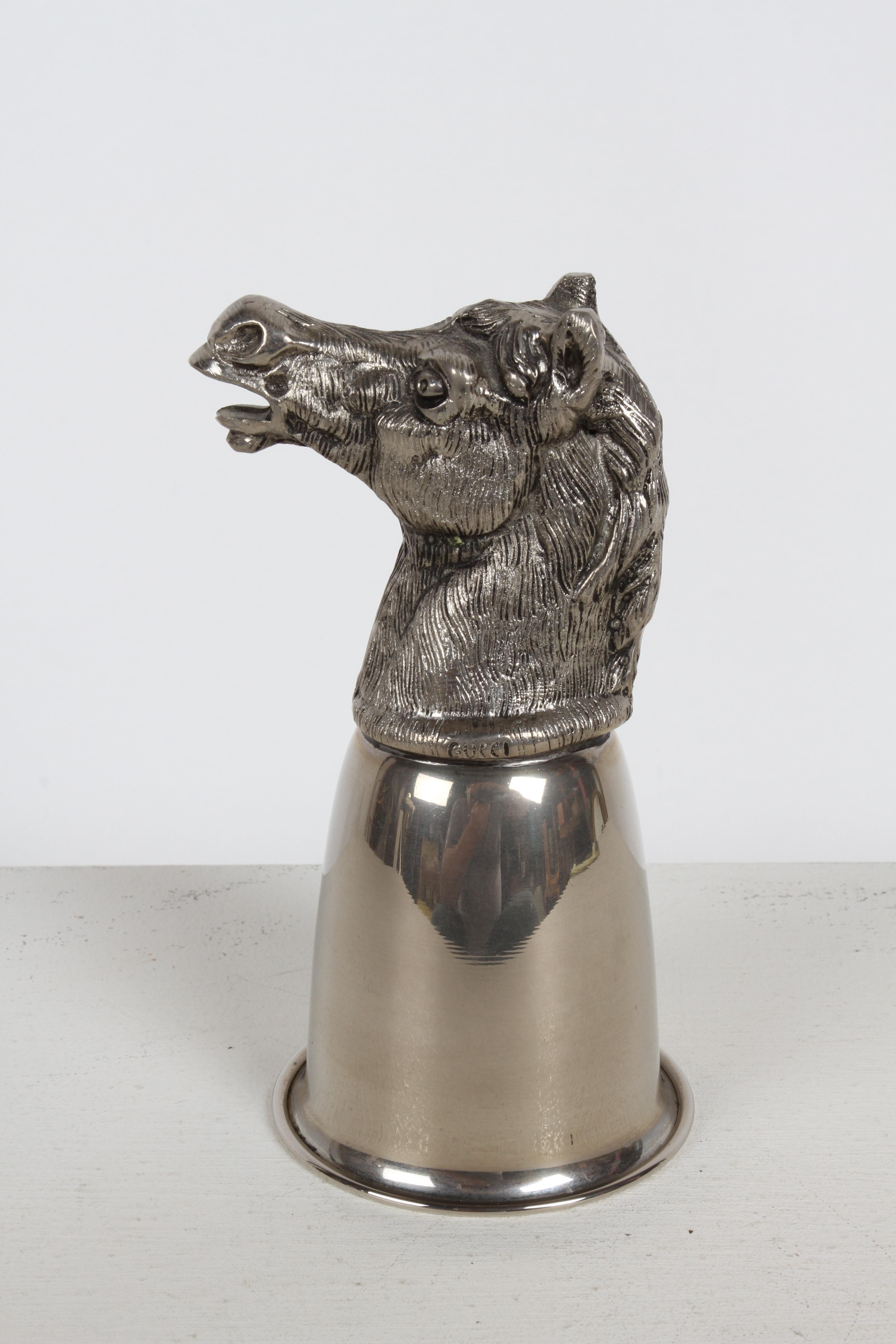 Modern Hallmarked Gucci - Italy Silver-Plate Horse Head Stirrup Cup Barware - Hunt Club For Sale
