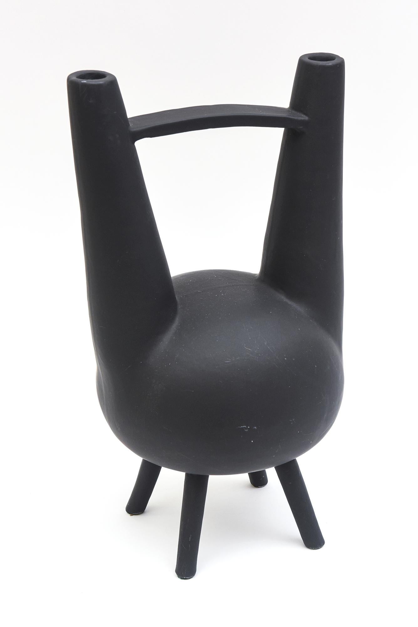  Pampaloni Gio Ponti Design Black Matt Ceramic Abstract Vessel Sculpture Italian 6