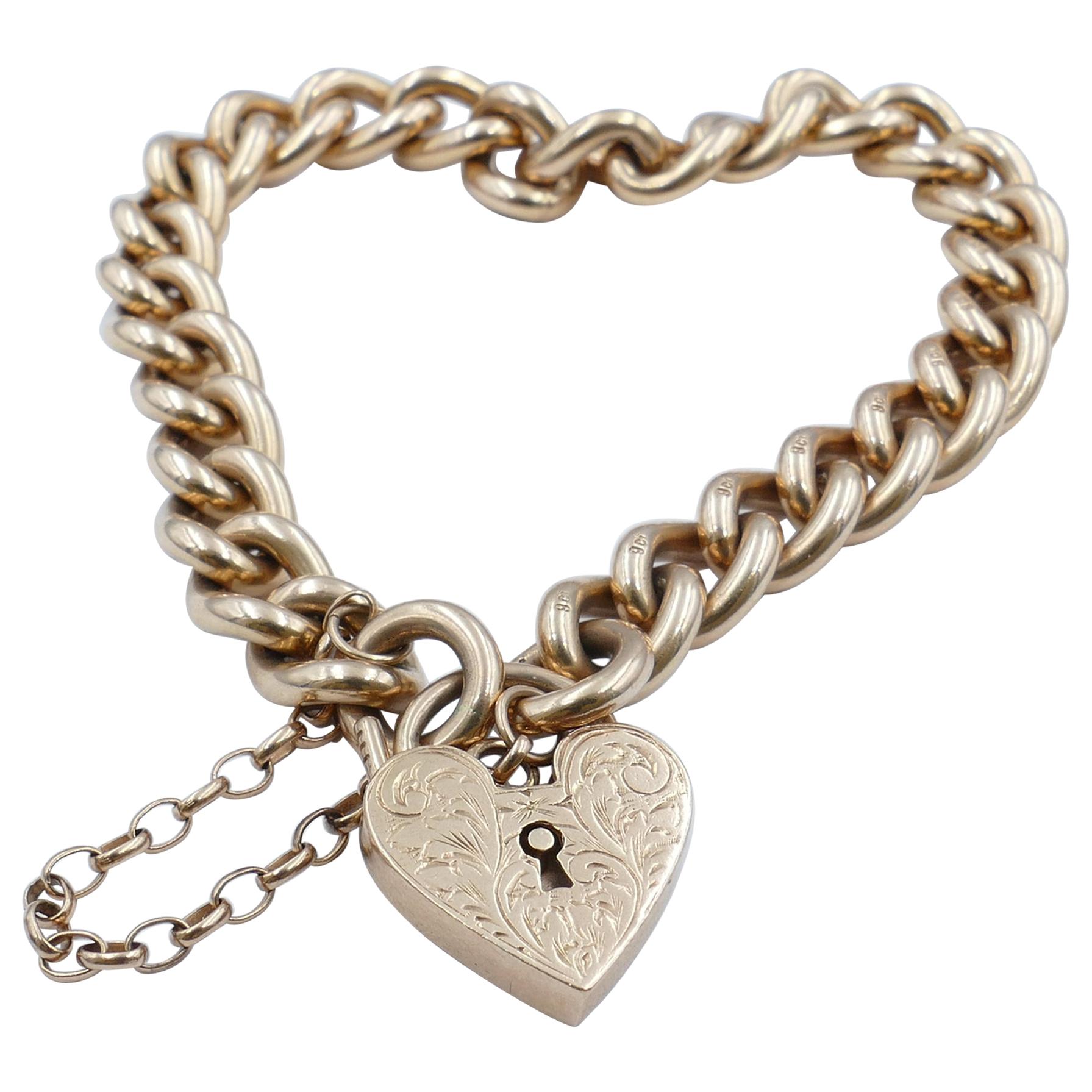 Hallmarked Large Size Vintage Rose Gold Curb Link Bracelet For Sale