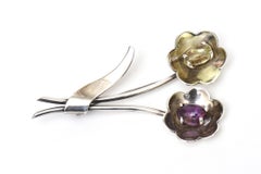 Vintage Sterling Silver, Amethyst And Citrine Flower Pin Or Brooch Hallmarked