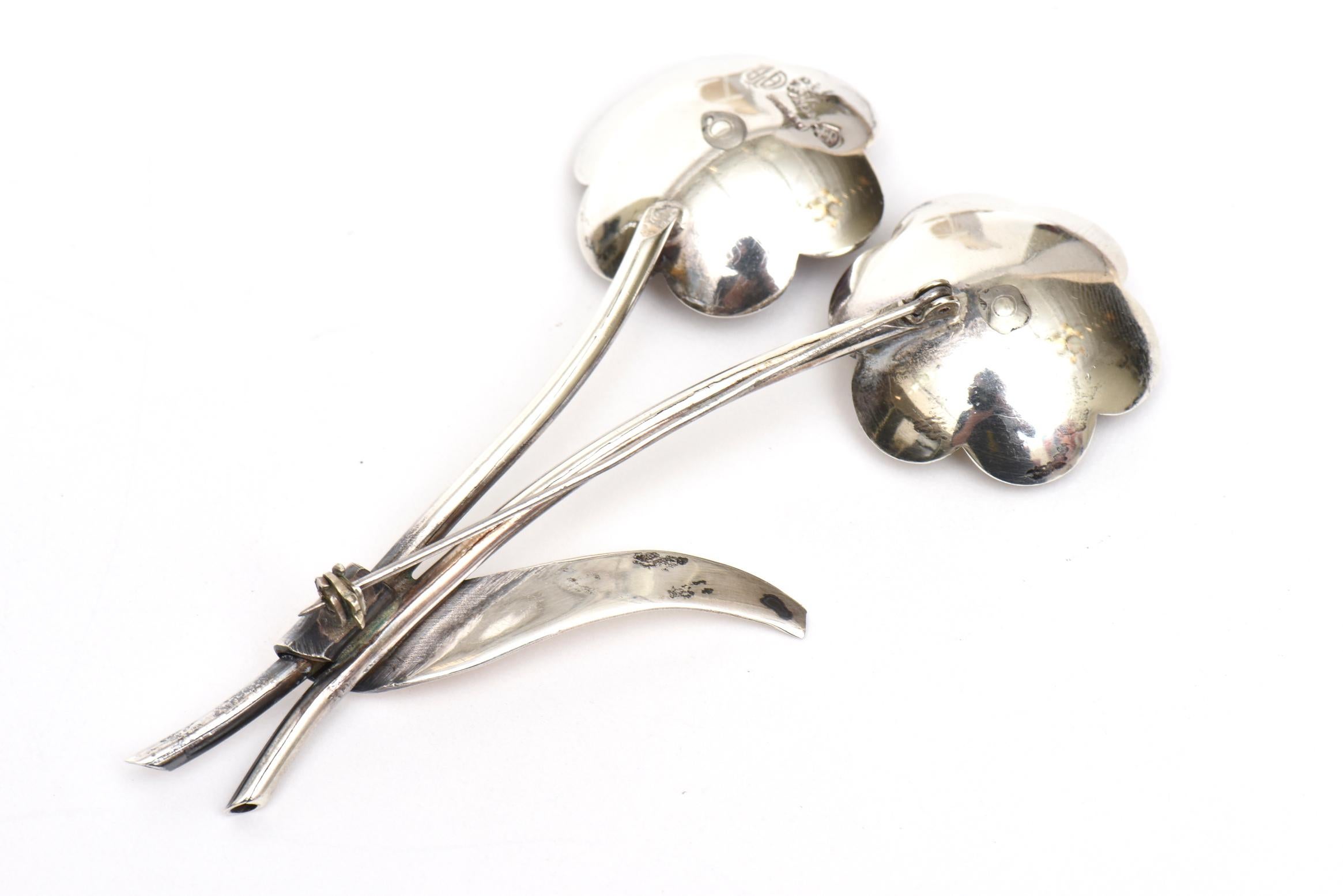Modern Vintage Sterling Silver, Amethyst And Citrine Flower Pin Or Brooch Hallmarked  For Sale