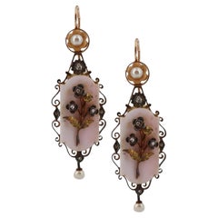 Hallmarked Victorian Diamonds 
Coral Low Gold Drop Earrings