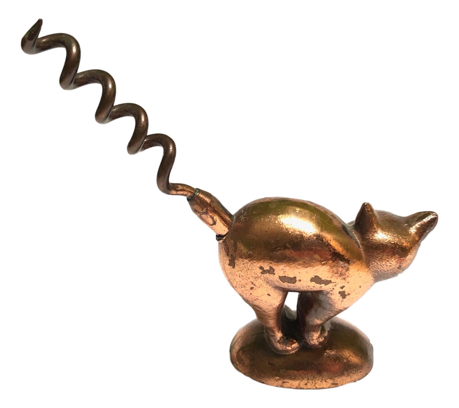 Art Deco Halloween Cat Figural Animal Corkscrew, Metal, Vienna, Austria, 1930s