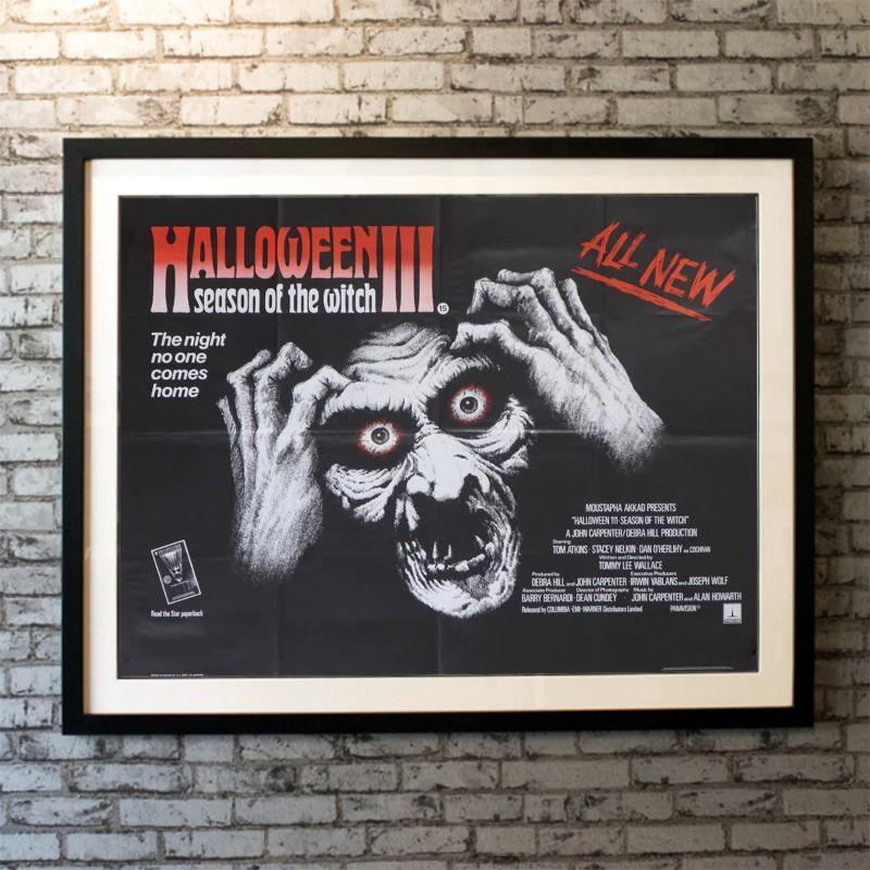 Halloween III: Season of The Witch, unframed poster, 1983 R

British Quad (30 x 40 inches). Kids all over America want Silver Shamrock masks for Halloween. Doctor Daniel Challis seeks to uncover a plot by Silver Shamrock owner Conal