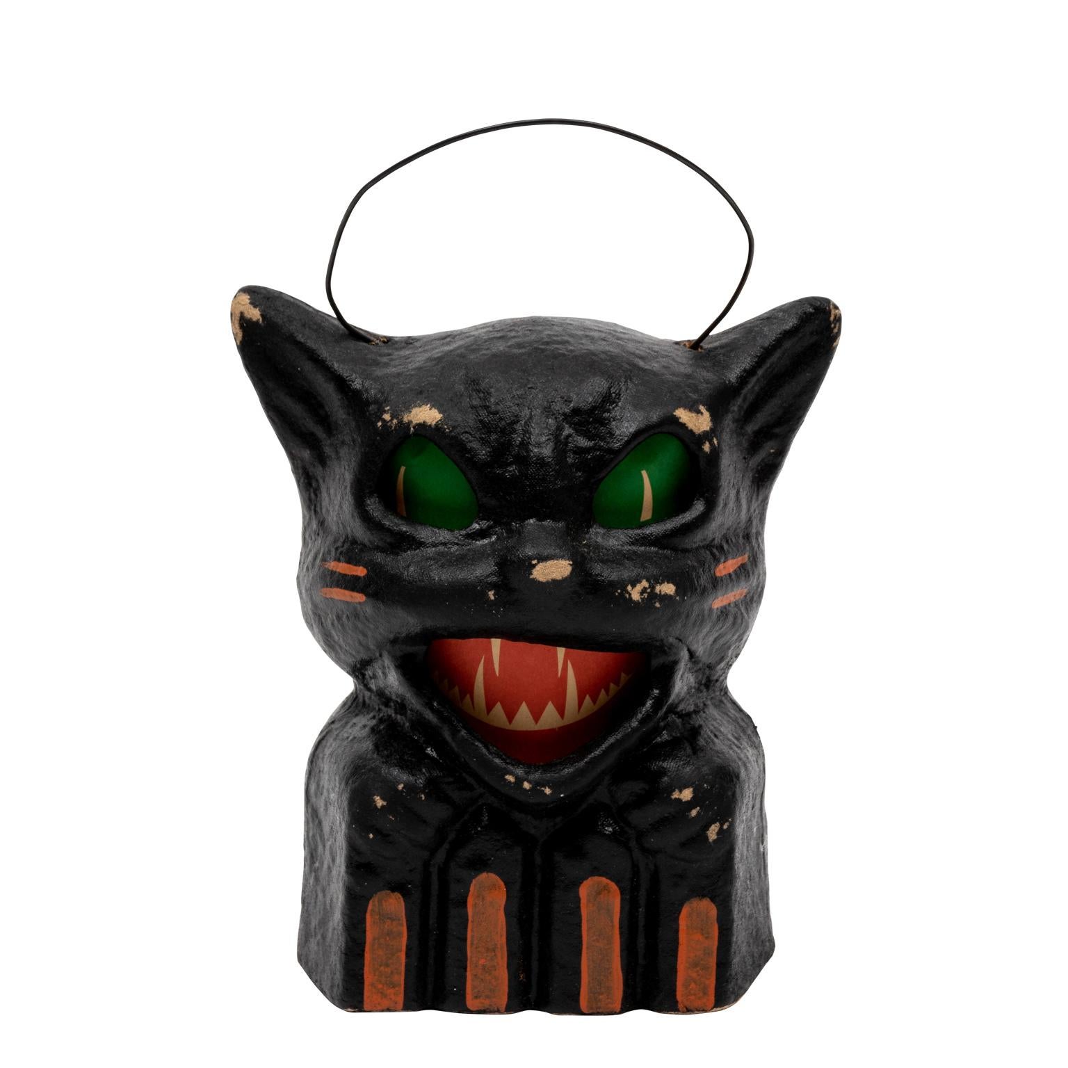 Halloween Paper Mache Black Cat Lantern with Paper Insert