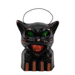 Halloween Paper Mache Black Cat Lantern with Paper Insert