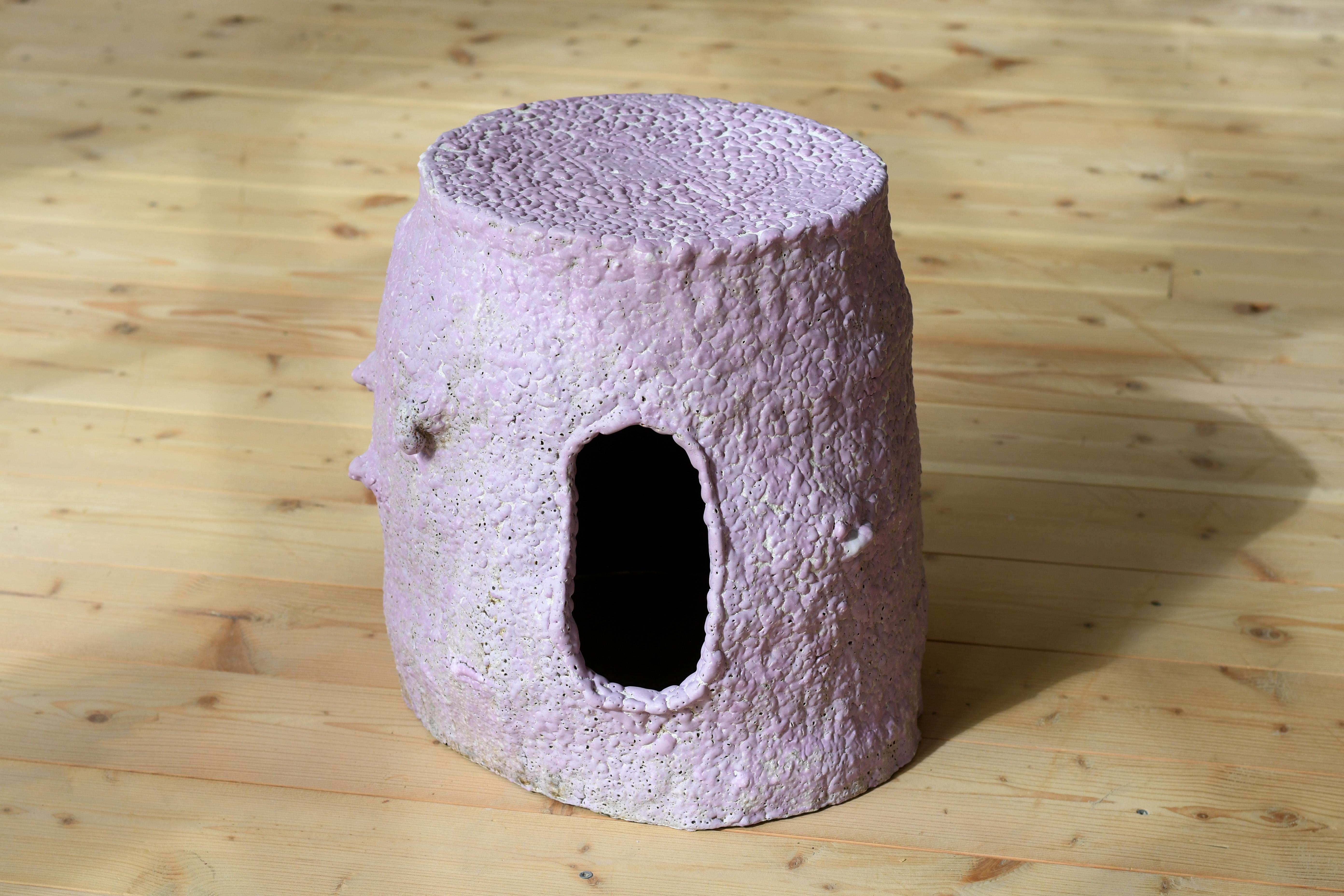Ceramic Hallucination 75, Handmade Volcanic Stoneware Stool and Side Table