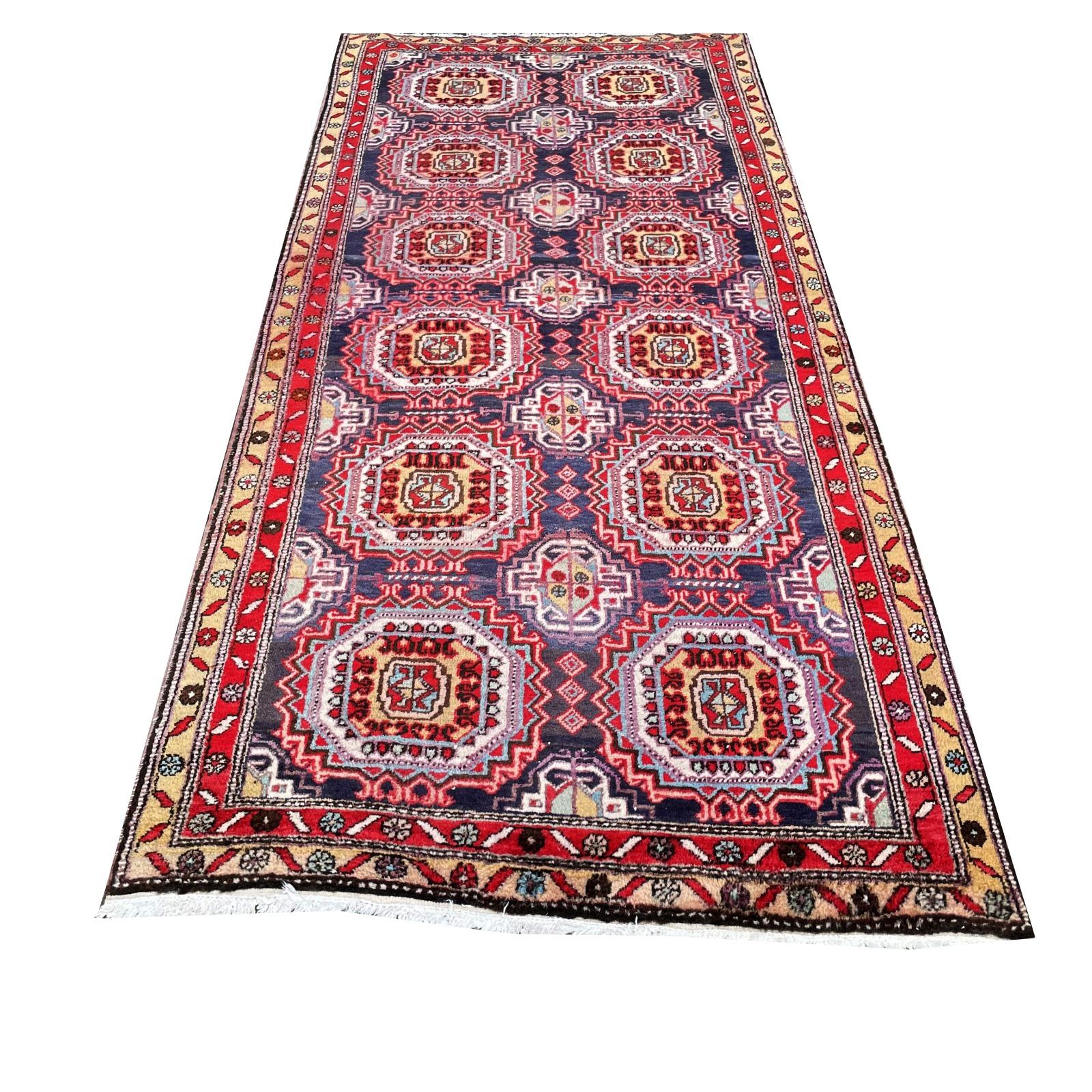 Hallway Runner Caucasian Rug Vintage Azeri Turkmen Design Djoharian Collection For Sale 2