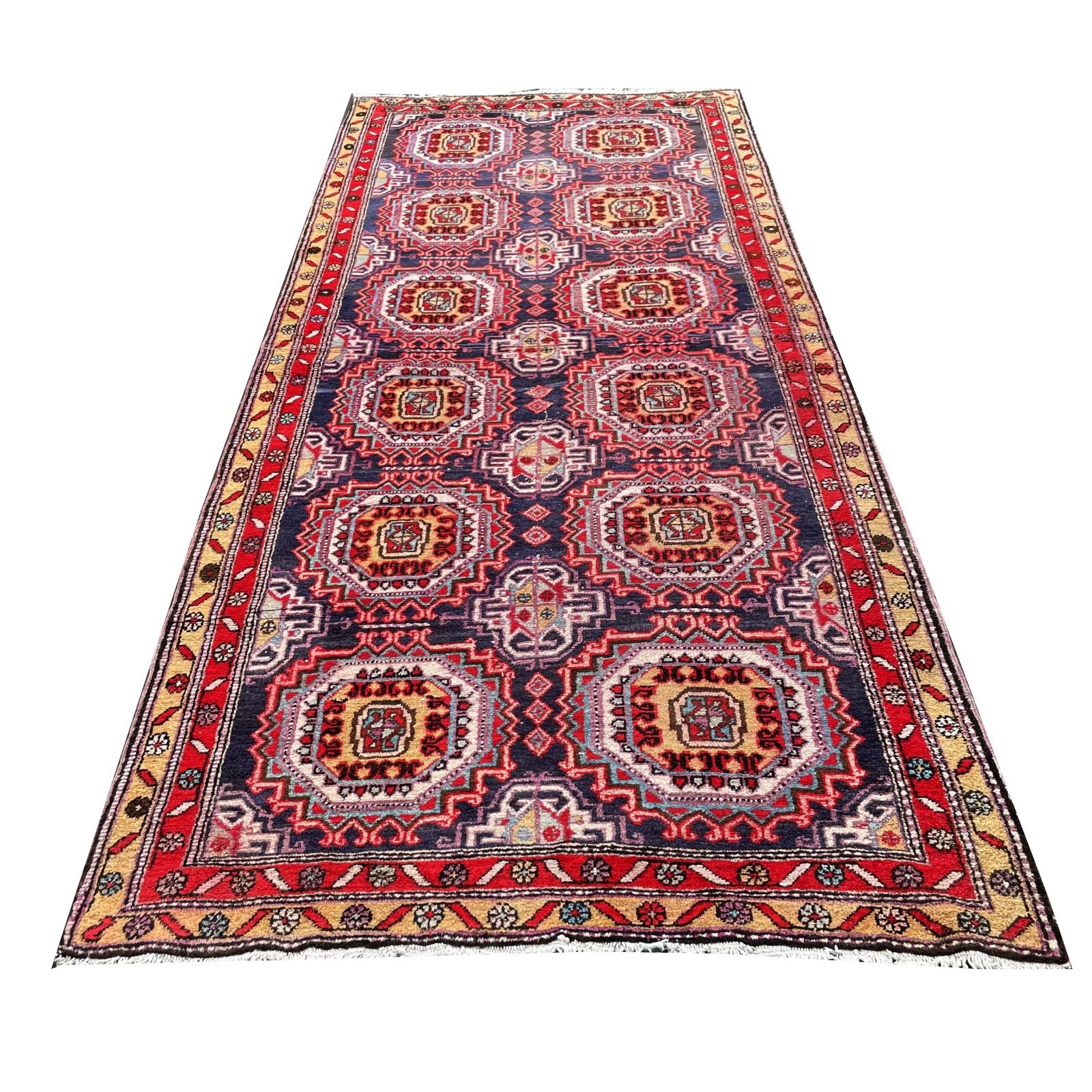 Hallway Runner Caucasian Rug Vintage Azeri Turkmen Design Djoharian Collection For Sale 1