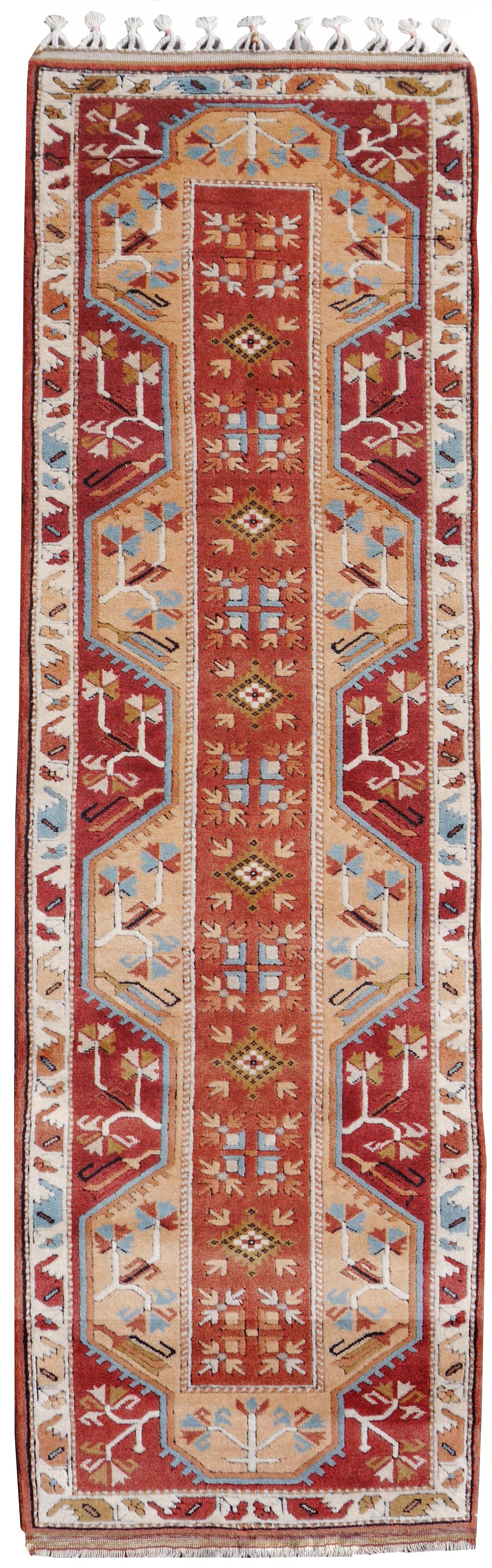 Hallway Runner Stairway Oushak Rug Hand Knotted Bold Design Djoharian Collection For Sale 4