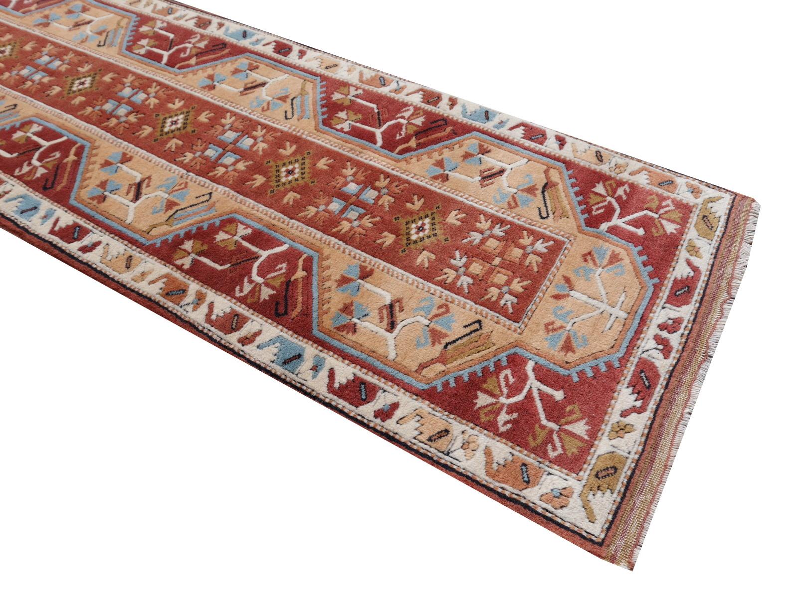 Hand-Knotted Hallway Runner Stairway Oushak Rug Hand Knotted Bold Design Djoharian Collection For Sale