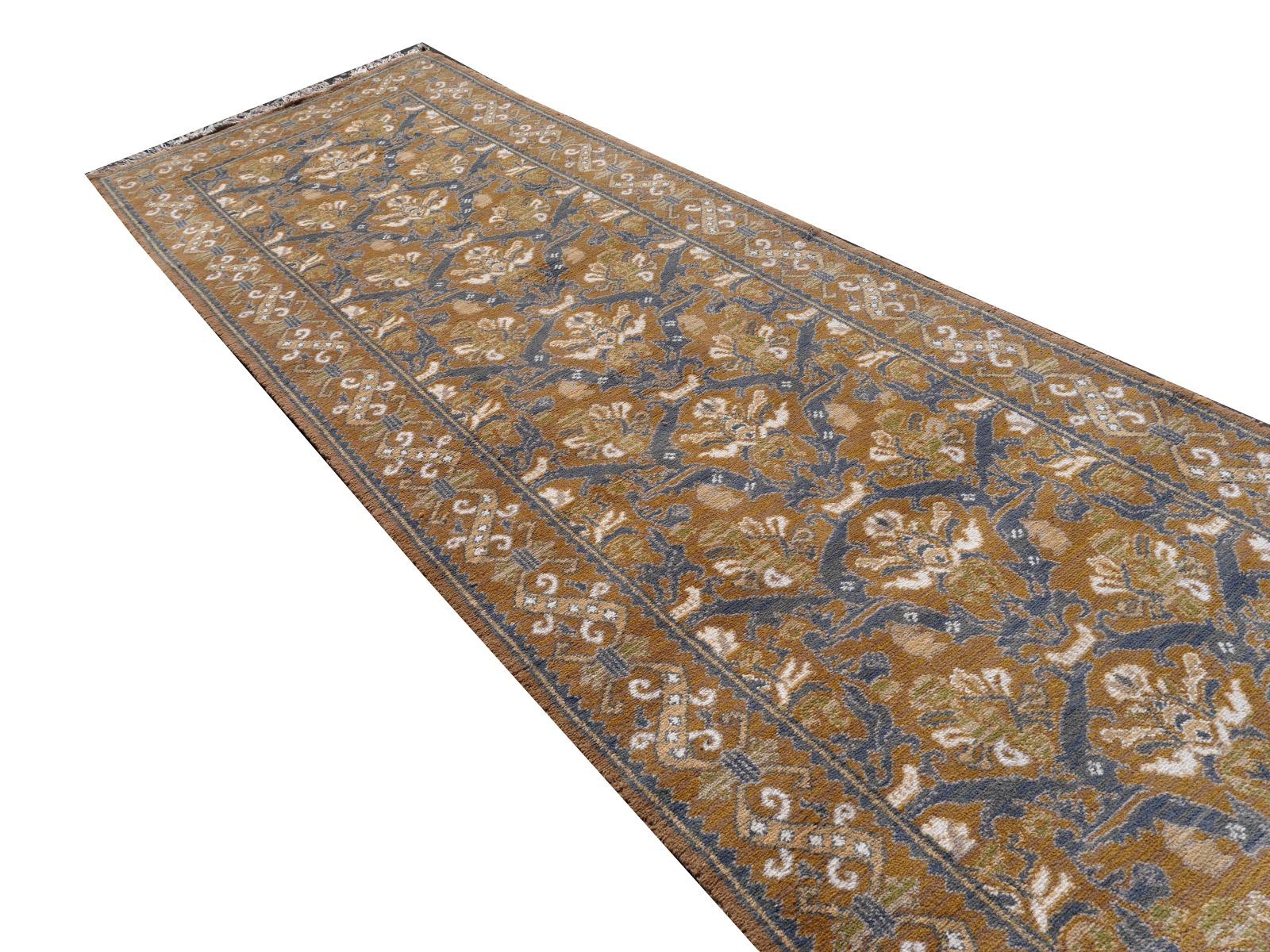 Stunning stairway or hallway runner wool rug, hand-knotted in Spain
Size: approx. 22.7 x 4.3 ft, 272 x 51 inch or 690 x 130 cm

Spanish design rugs and carpets are mainly made of fine wool.
This wonderful and stunning example comes from