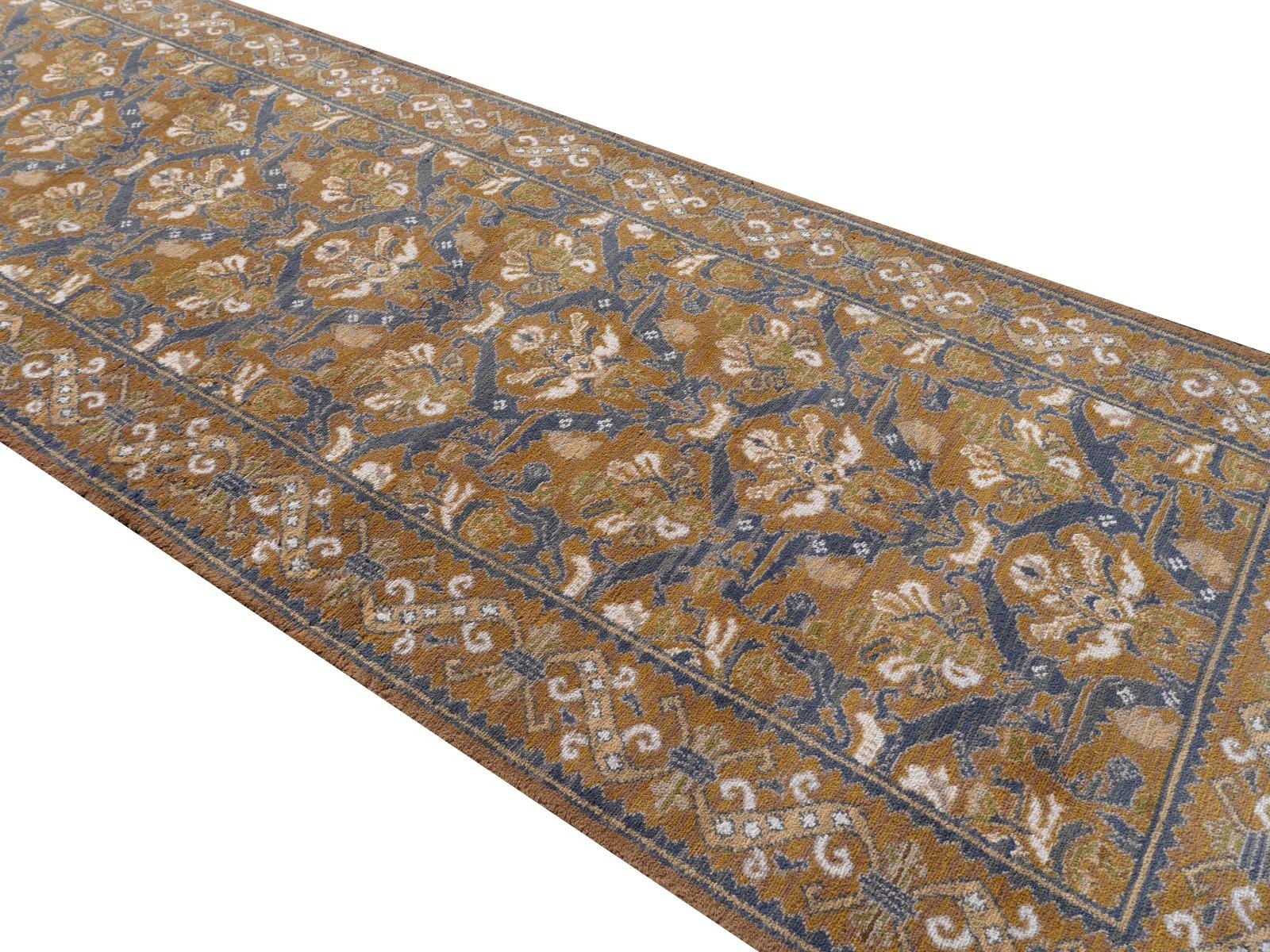 Hand-Knotted Hallway Runner Vintage Spanish Rug Midcentury Djoharian Collection 23 x 4.3 ft For Sale