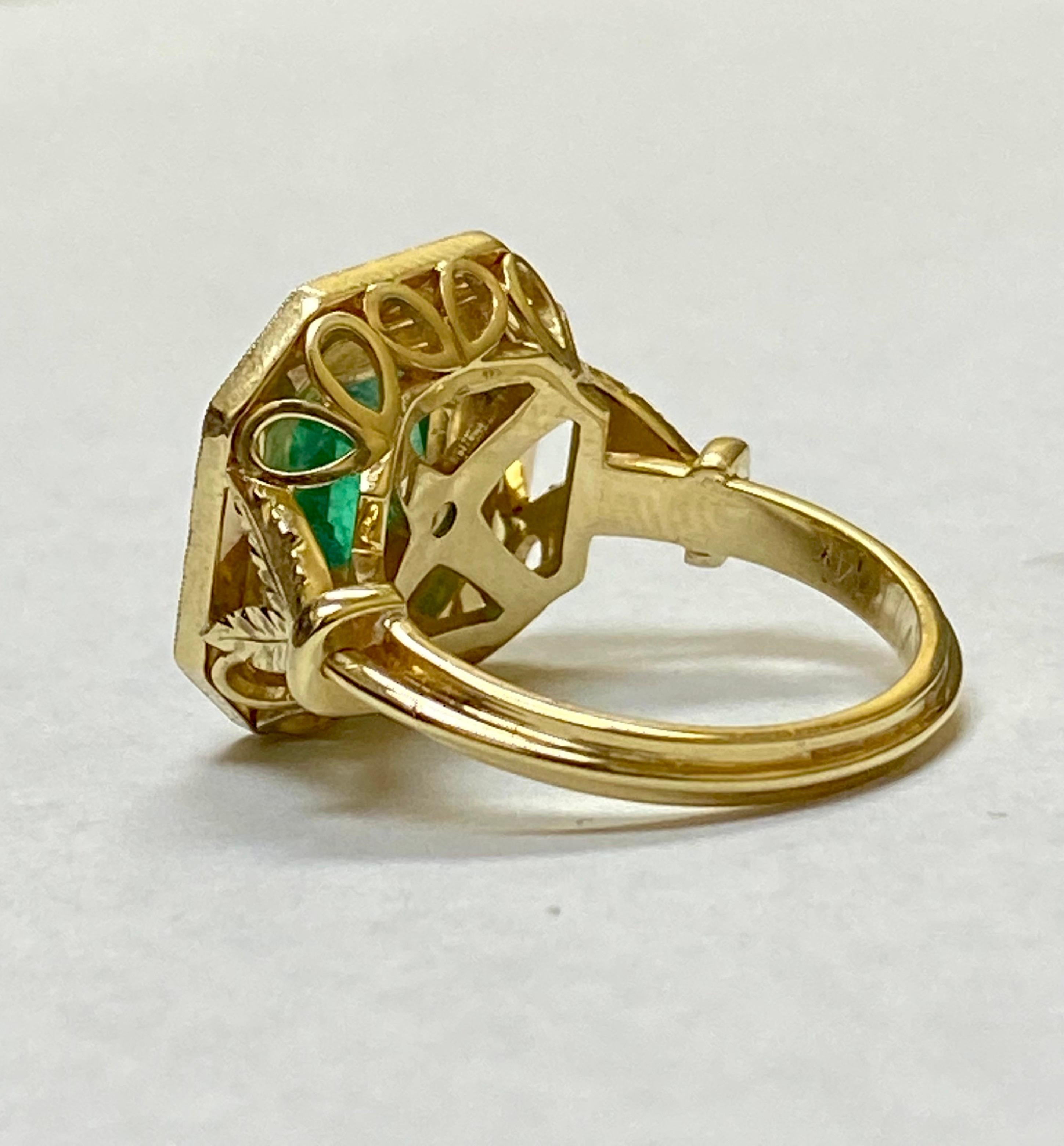 Halo 14K Yellow Gold GIA Certified 1.95 Carat Colombian Emerald Engagement Ring For Sale 5