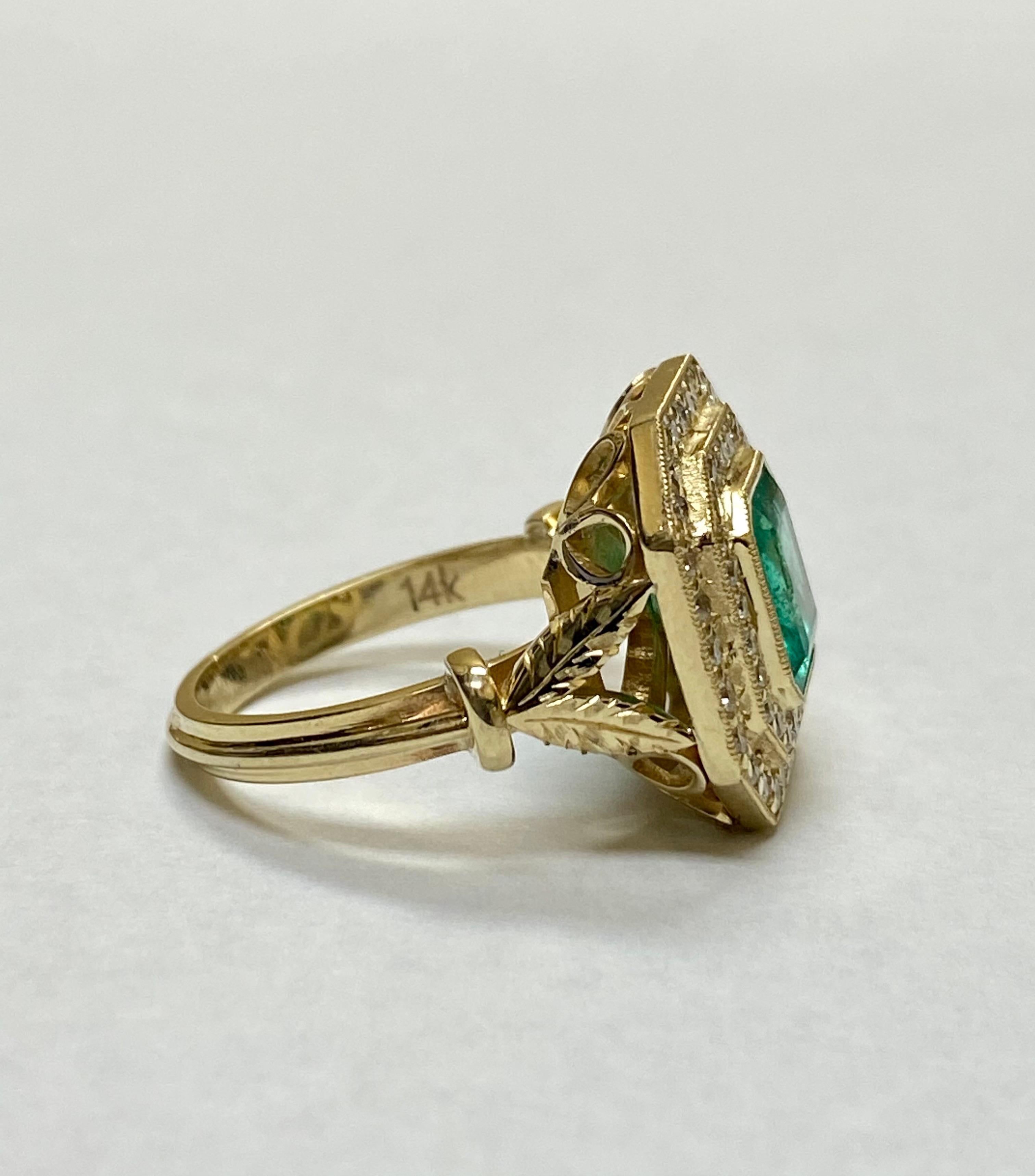 Halo 14K Yellow Gold GIA Certified 1.95 Carat Colombian Emerald Engagement Ring In New Condition For Sale In Los Angeles, CA
