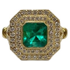 Halo 14K Yellow Gold GIA Certified 1.95 Carat Colombian Emerald Engagement Ring