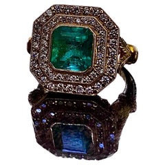 Halo 14K Yellow Gold GIA Certified 1.95 Carat Colombian Emerald Engagement Ring