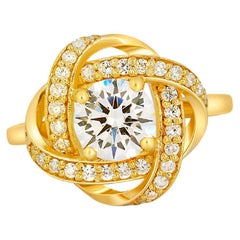  Bague de fiançailles en or 14 carats avec halo de diamants taille ronde brillants de 1,5 carat