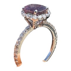 Contemporary 1.50ct Oval Ruby Diamond Halo Ring, 14kt White Gold, USA
