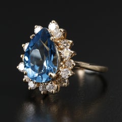 Certified 3 Carat Natural Pear Cut Aquamarine Diamond Art Deco Cocktail Ring