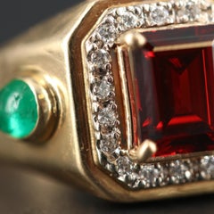 Antique Burma Ruby Diamond Emerald Wedding Band, Yellow Gold Diamond Band Ring