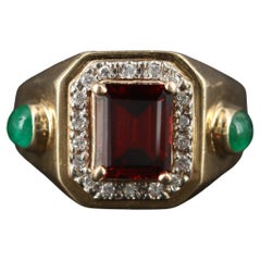 Antique Burma Ruby Diamond Emerald Wedding Band, Yellow Gold Diamond Band Ring