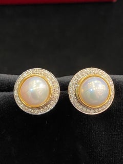 Halo 9.96 Carats F/VS1 Diamonds South Sea Pearl Stud Earrings in 18K Yellow Gold
