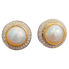 Halo 9.96 Carats F/VS1 Diamonds South Sea Pearl Stud Earrings in 18K Yellow Gold