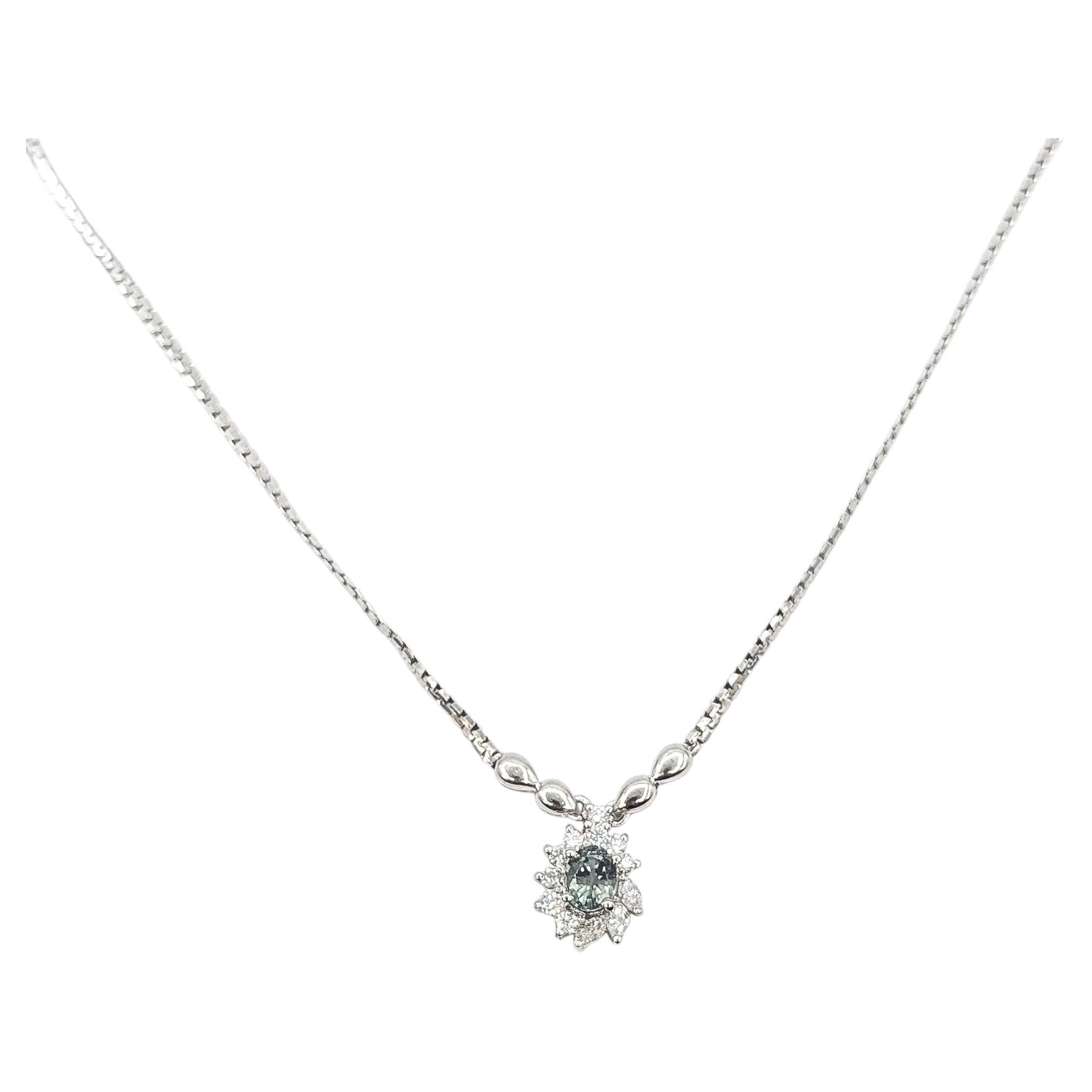 Collier Halo Alexandrite & Diamant en Platine- GIA 2231584344
