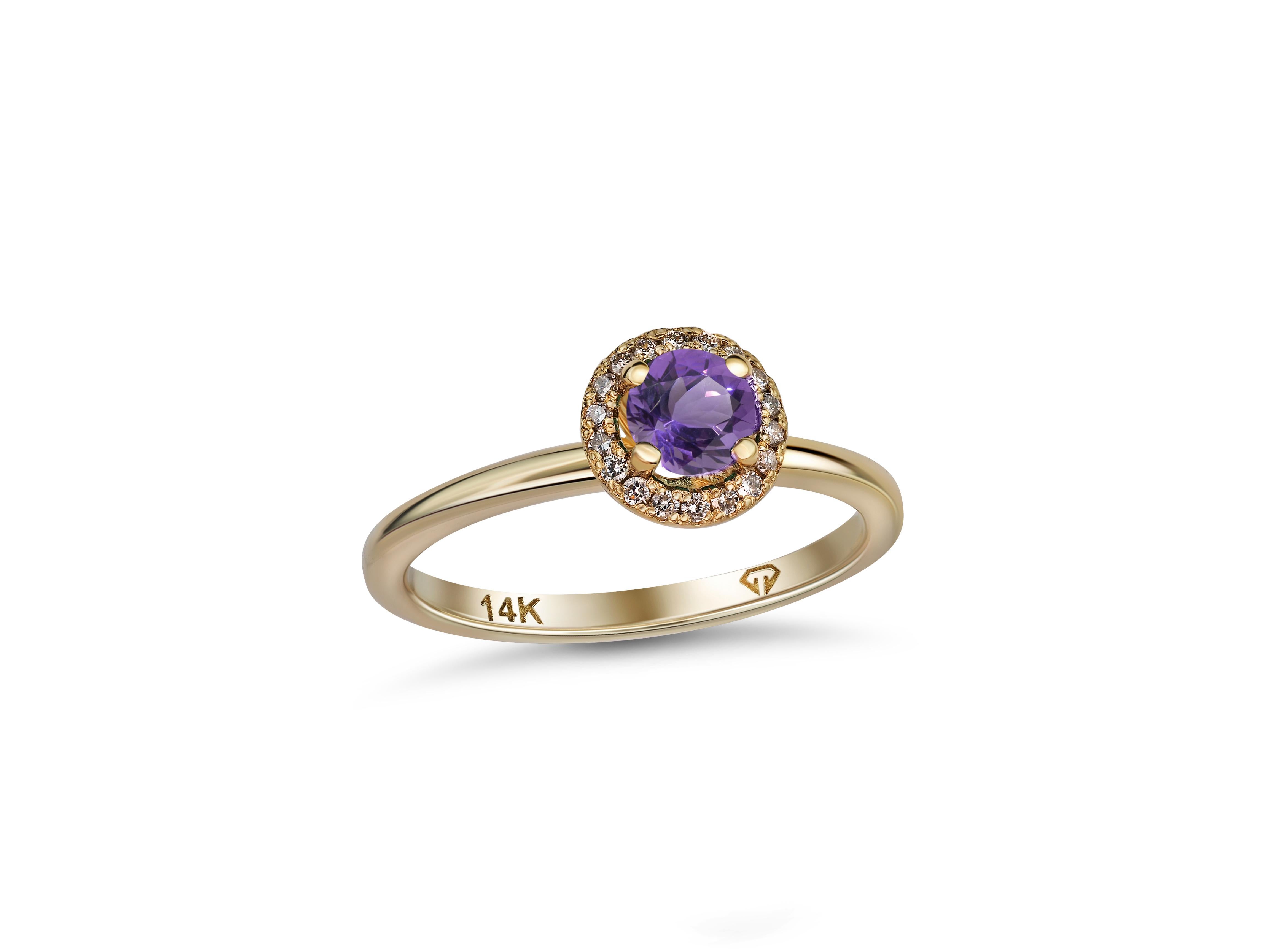 Halo Amethyst, Diamonds 14 Kt Gold ring.  In New Condition For Sale In Istanbul, TR