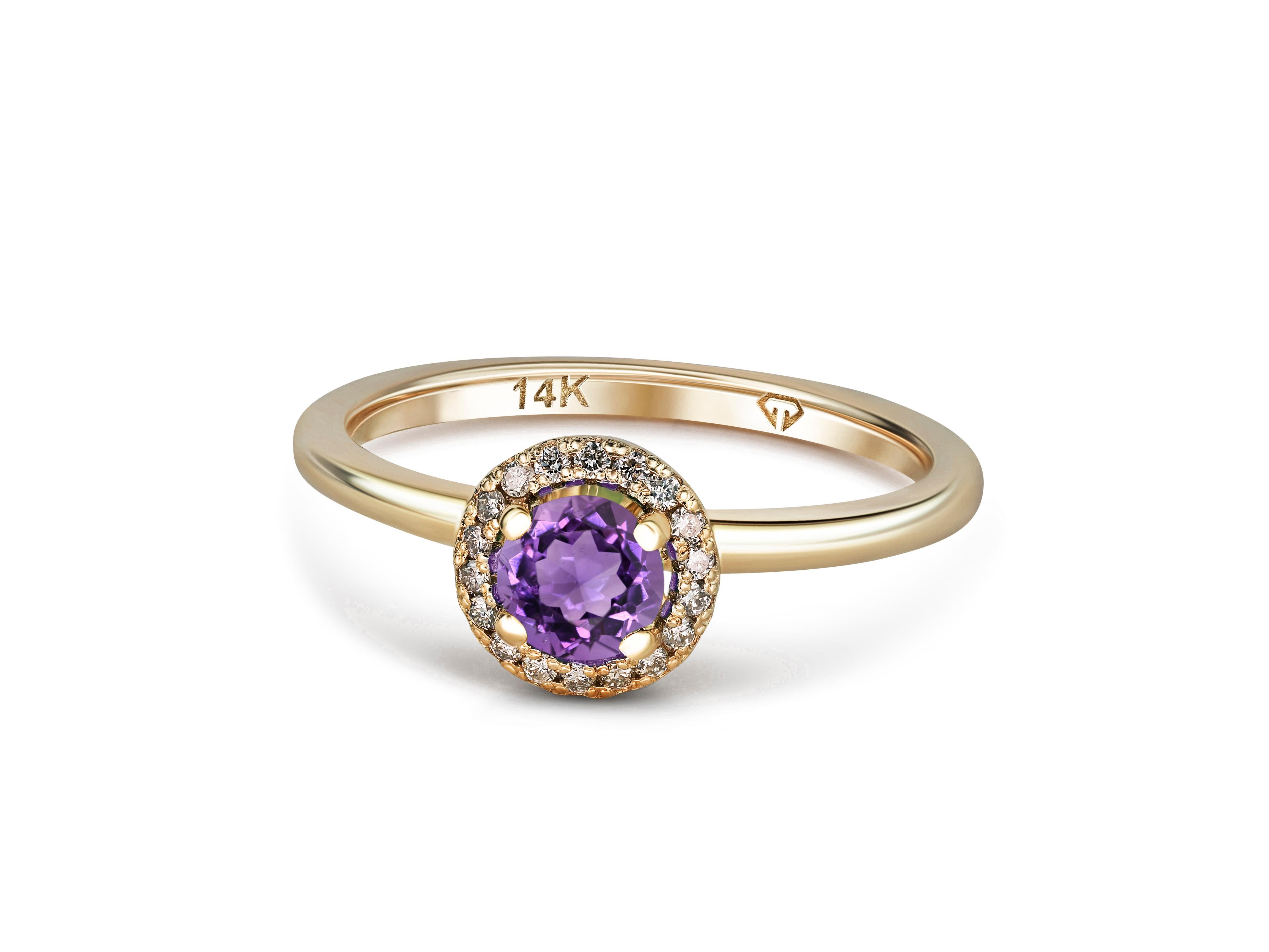 Halo Amethyst, Diamonds 14 Kt Gold ring.  For Sale 1