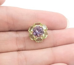 Halo Amethyst & Peridot Pendant in 14k Yellow Gold