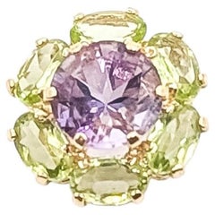 Halo Amethyst & Peridot Pendant in 14k Yellow Gold