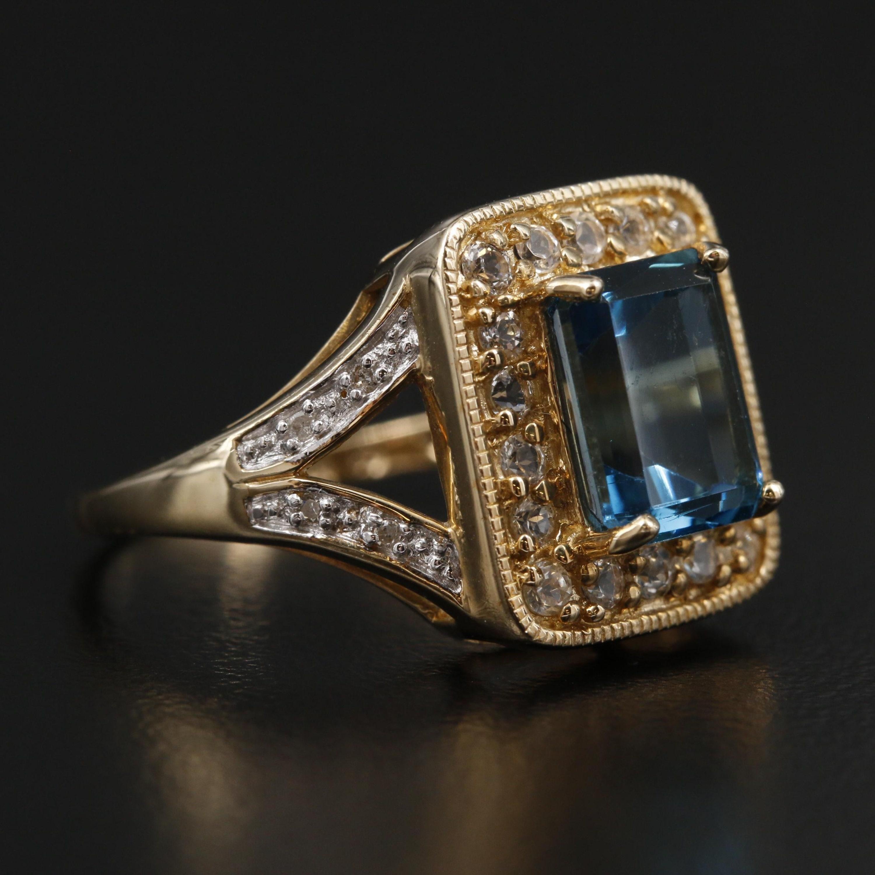 in vendita:  Anello di fidanzamento con acquamarina Halo Anello di fidanzamento con diamante con acquamarina Art Deco 3