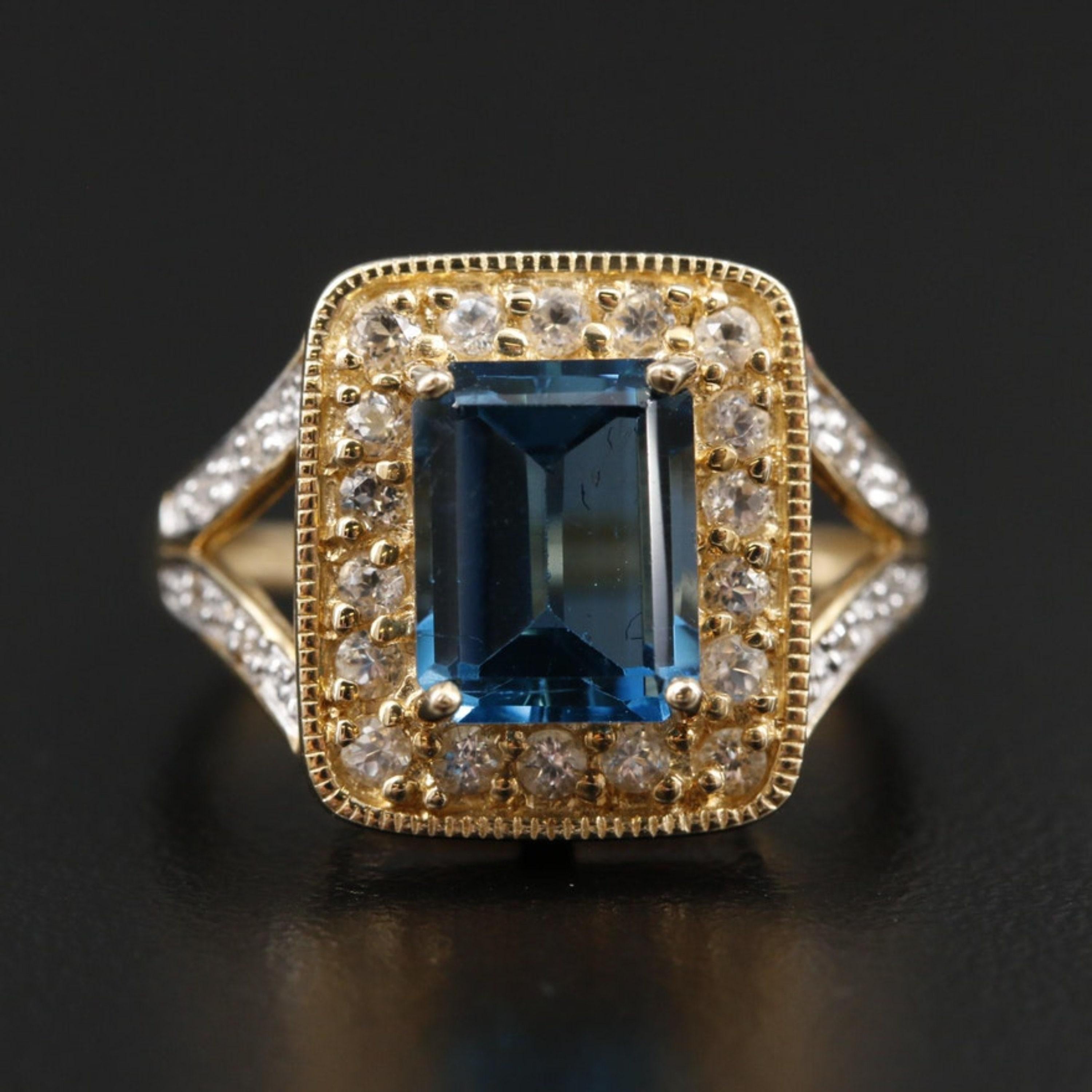 in vendita:  Anello di fidanzamento con acquamarina Halo Anello di fidanzamento con diamante con acquamarina Art Deco 6