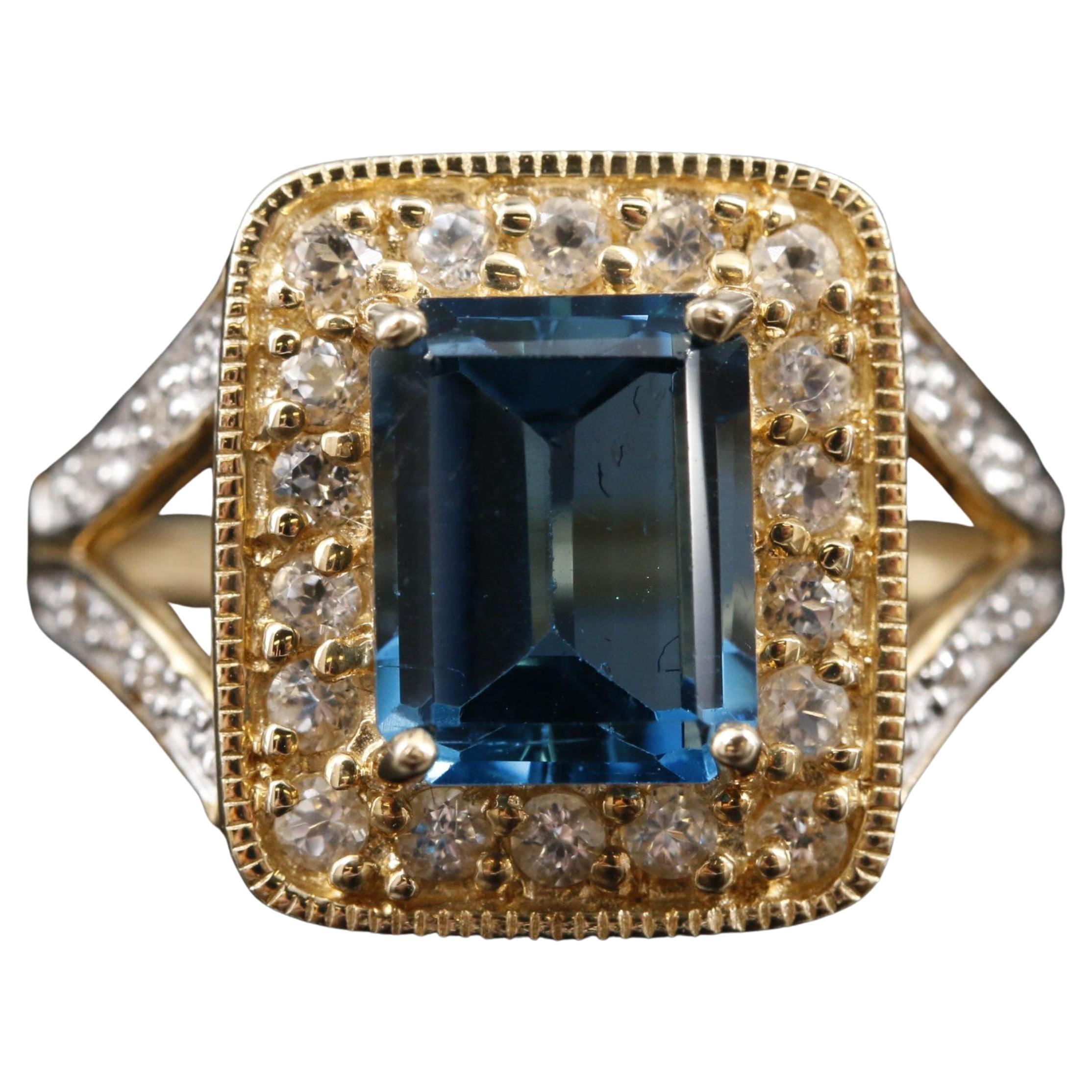 Anello di fidanzamento con acquamarina Halo Anello di fidanzamento con diamante con acquamarina Art Deco