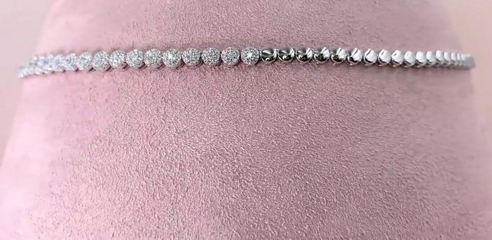 Contemporary Halo Beaded 2.55 Carat Diamond White Gold Choker Tennis Necklace For Sale