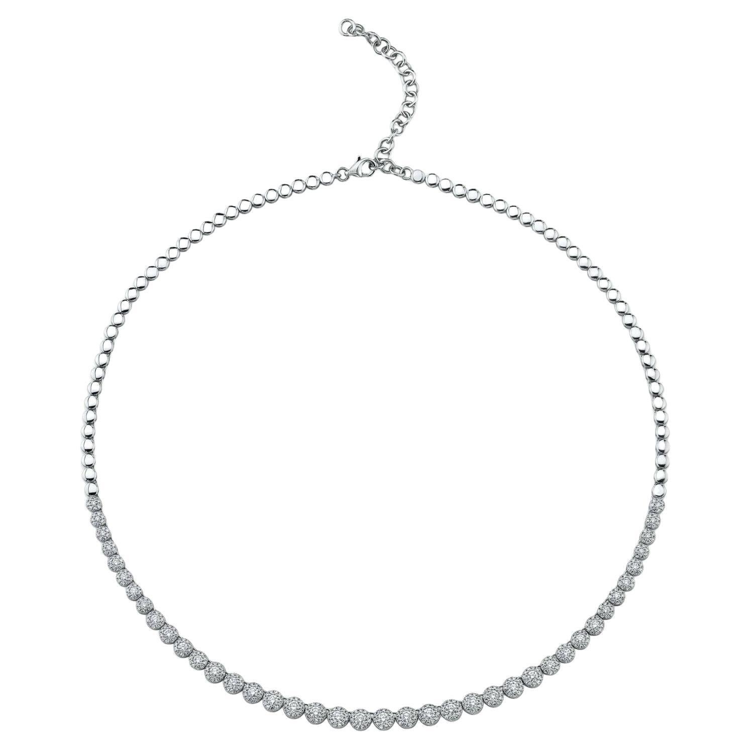 Halo Beaded 2.55 Carat Diamond White Gold Choker Tennis Necklace For Sale