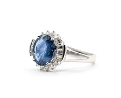 Halo Blue Sapphire & Diamond Ring in Platinum – GIA 5231597272